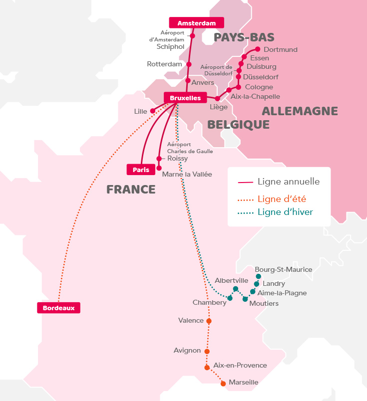 Carte réseau lignes train Thalys France Europe