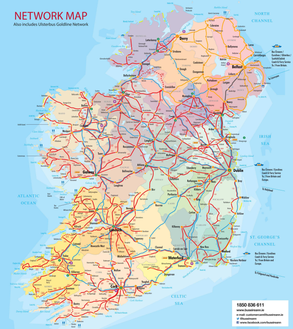 Bus Eireann Route Map Circa May 2014 Route Map Bus Route Map Bus Map ...